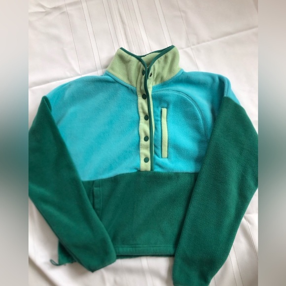 Women's Teal and Green Colourblock Fleece - Picture 4 of 10
